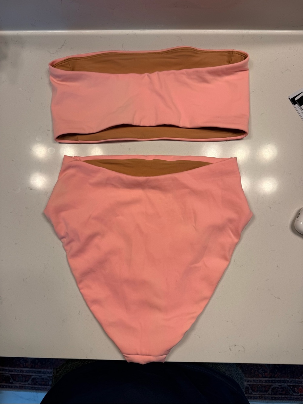 Left On Friday Strapless High-Waist Bikini Set - Color: Salt (Neon Peachy Pink) - Picture 3 of 6